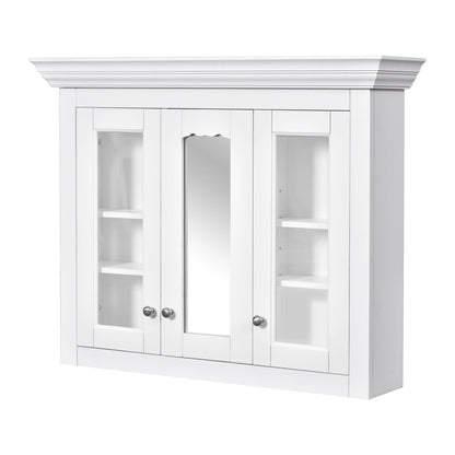 Bathroom Medicine Cabinet With Mirror, 5 Adjustable Closed Shelves, Wall-Mounted - White