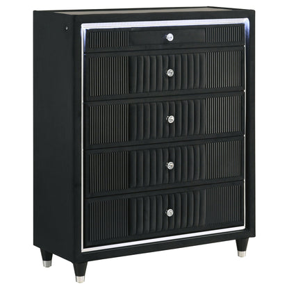 Ravenne 5-drawer Velvet Upholstered LED Chest of Drawers Black