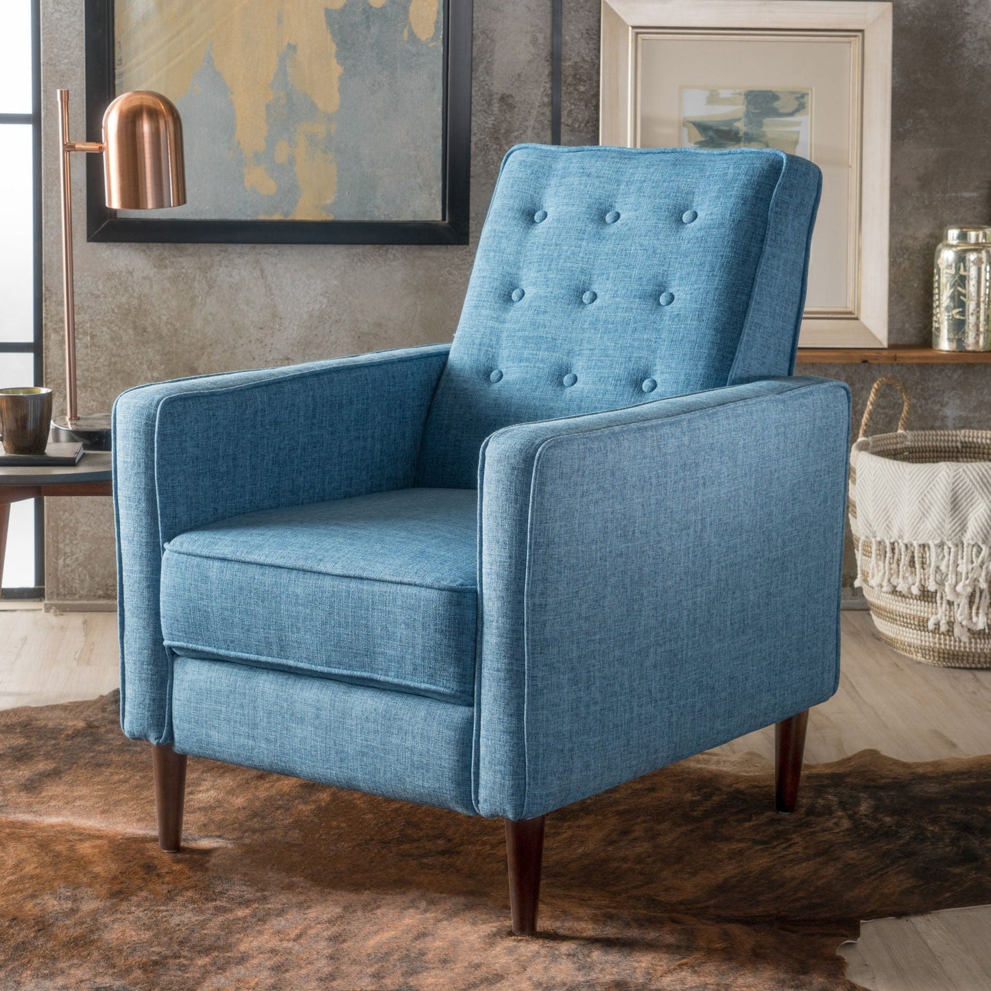 Mid-Century Modern Recliner With Button Tufted Waffle Stitch