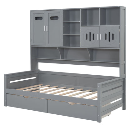Daybed With All-In-One Cabinet And Shelf