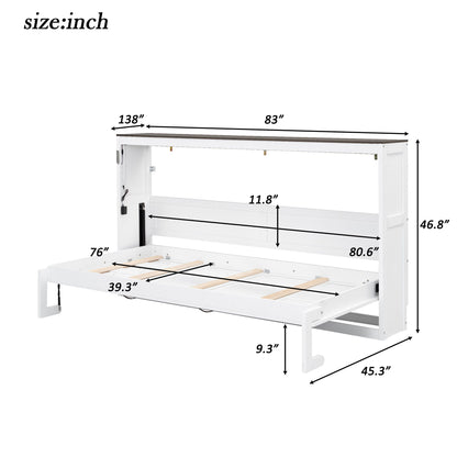 Murphy Bed With LED Light, Foldable Wall Bed Cabinet
