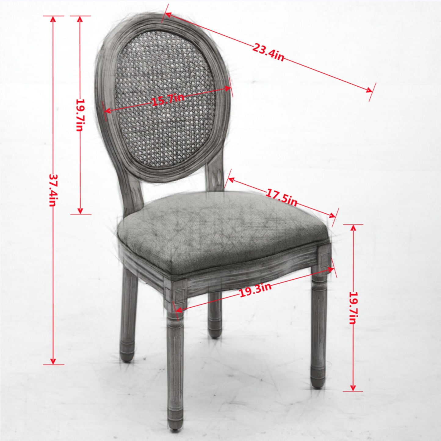 French Style Solid Wood Frame Antique Painting Fabric Rattan Back Dining Chair (Set of 2)