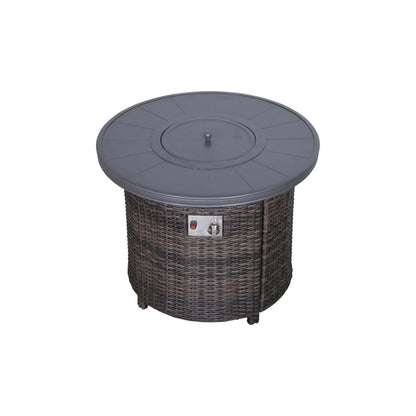 Rattan Patio Set With Comfortable Cushions And Fire Pit