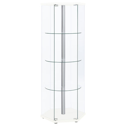 Zahavah 4-shelf Hexagonal Clear Glass Curio Cabinet White