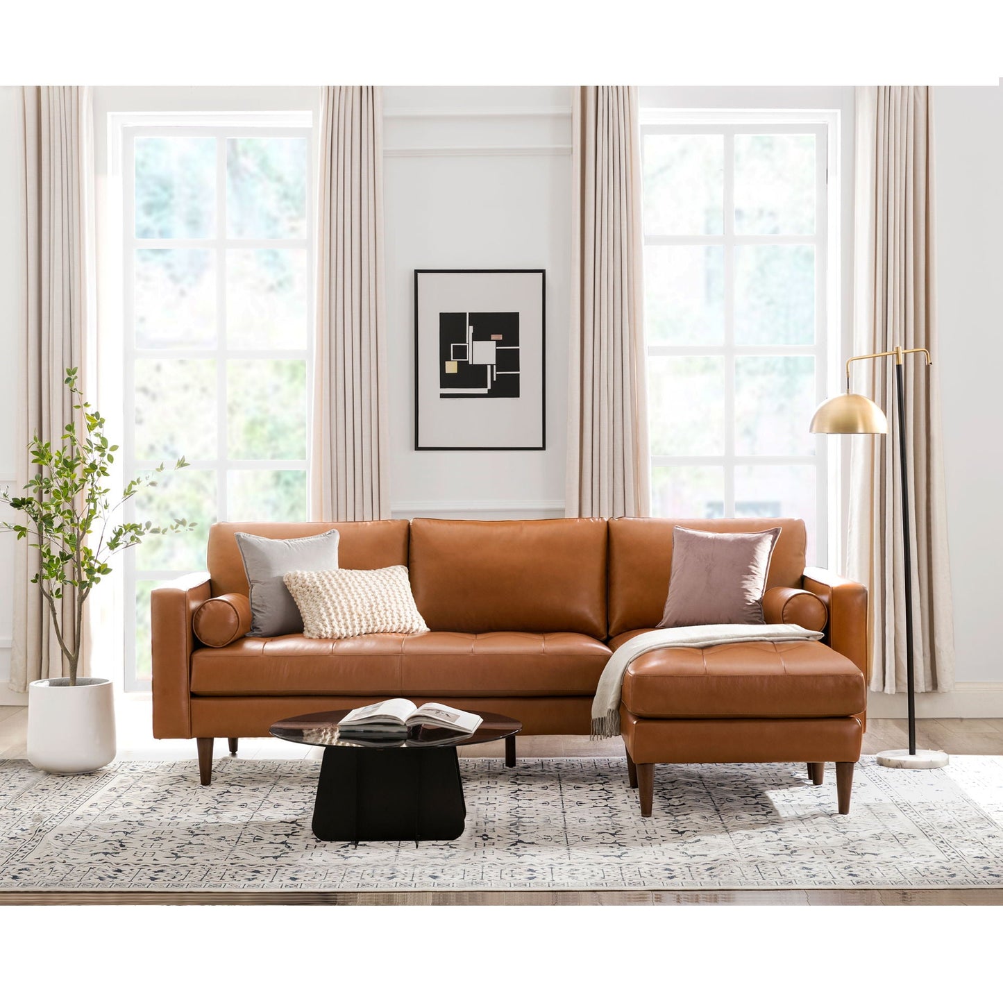 Mid-Century Tufted Sectional With Reversible Chaise