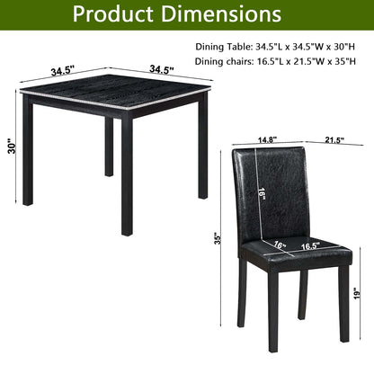 5 Pieces Wooden Dining Table Set, Square Table And 4 Upholstered Chairs