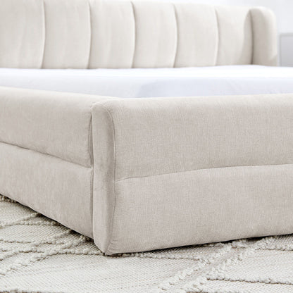 Modern Upholstered Bed Frame With Thick Fabric And Headboard
