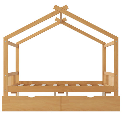 House Style Platform Bed With Headboard, Footboard, 2 Drawers, And Roof Design