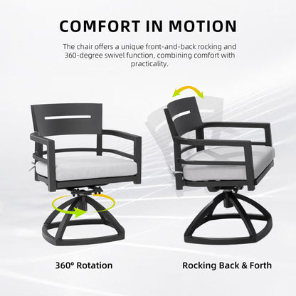 Outdoor Patio Swivel Rocker With Outdoor Grade Sunbrella Fabric Cushions (Set of 2) - Ember Black