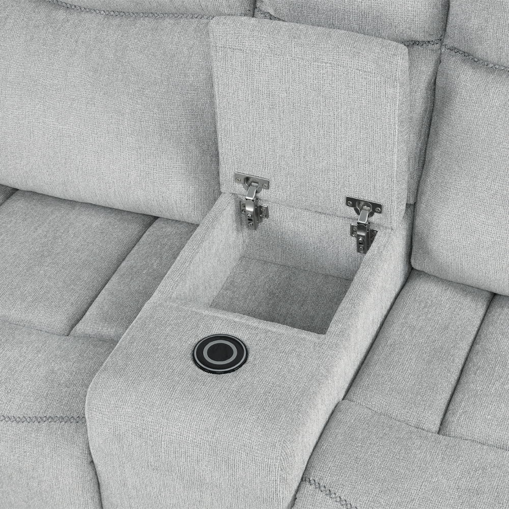 Galya - Motion Loveseat With Console - Light Gray Chenille
