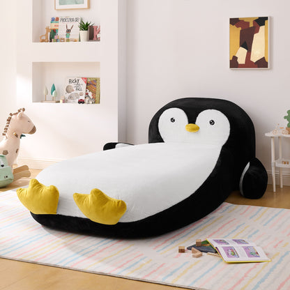 Twin Size Penguin Shaped Bed, Lounger Chair For Kids Bedroom - White / Black