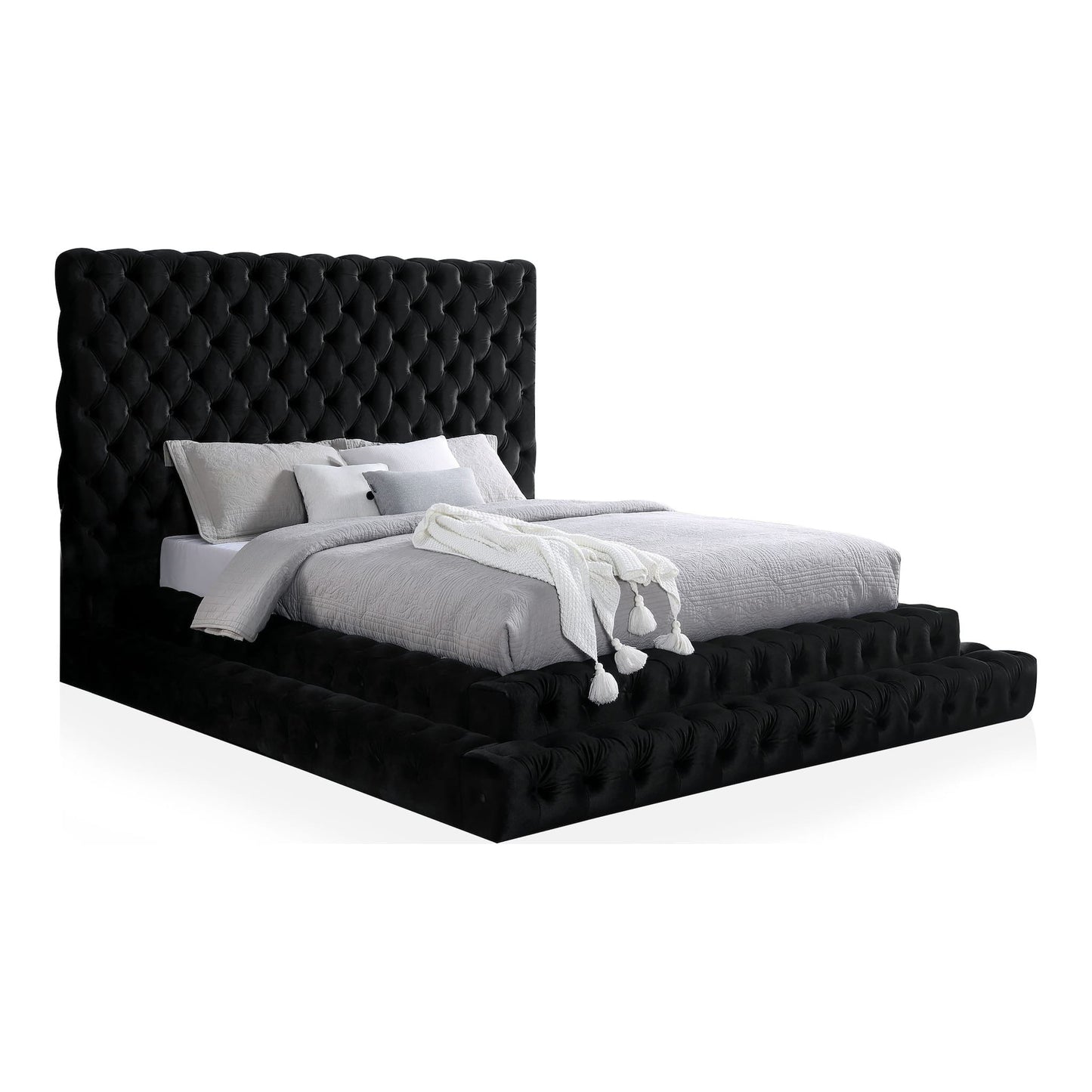 Tufted Oversized Headboard Platform Bed With Fully Upholstered Frame