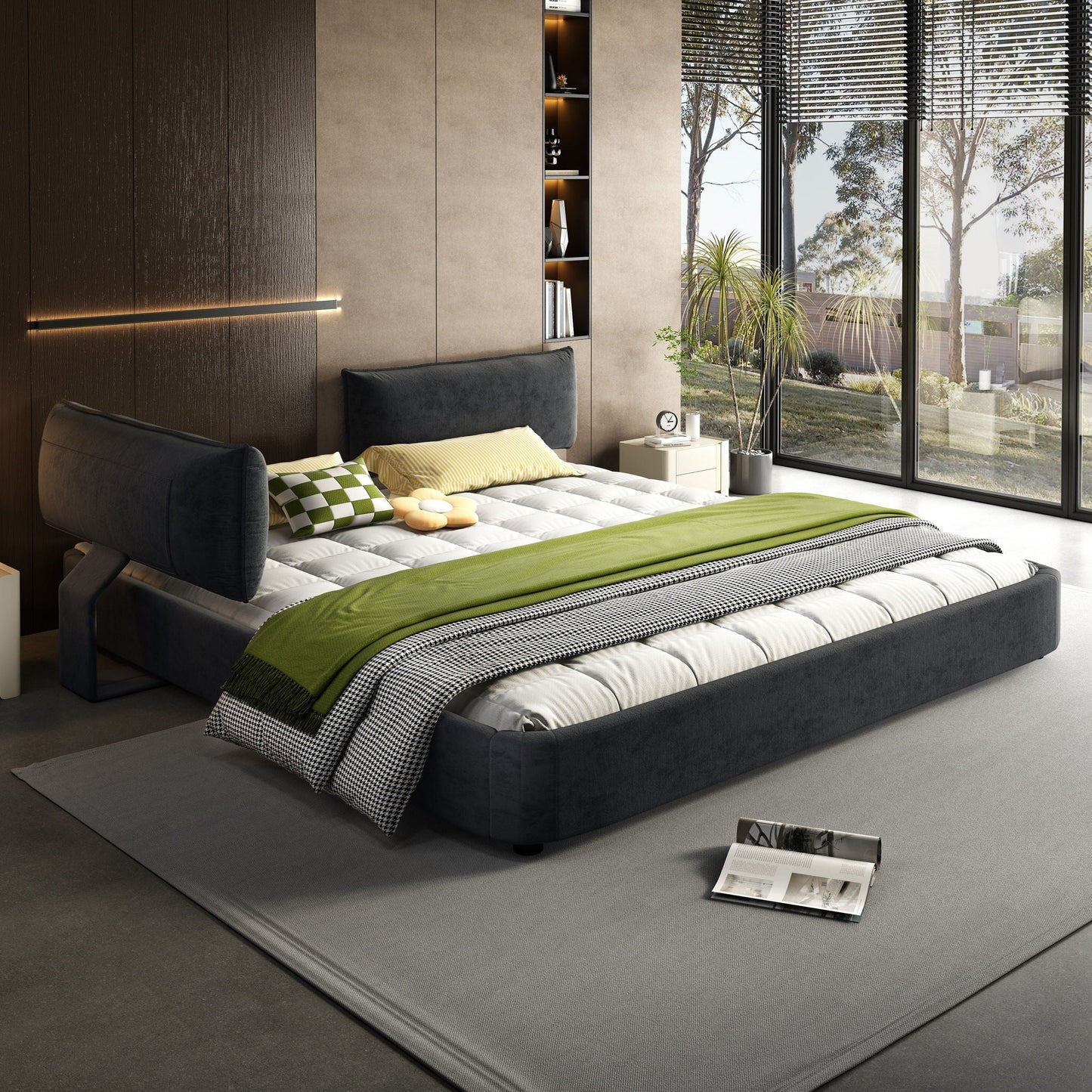 Cloud Bed Frame With Oversized Padded Movable Headboard