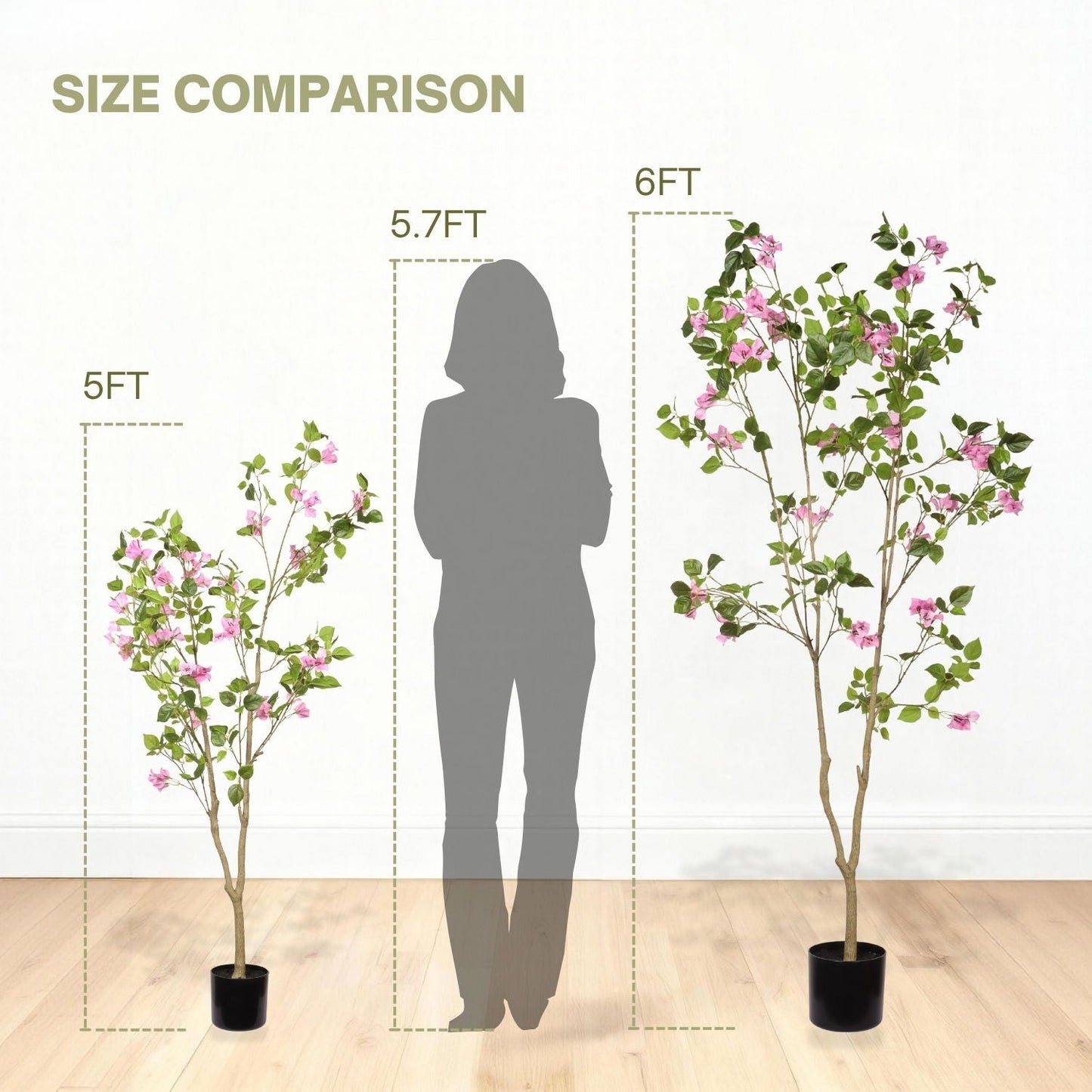 Artificial Bougainvillea Tree, Realistic Faux Plant In Pot, Indoor Decor For Home - Baby Pink / Green Leaf