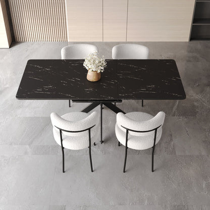 Extendable Dining Table Set With Curved Backrest Upholstered Chairs