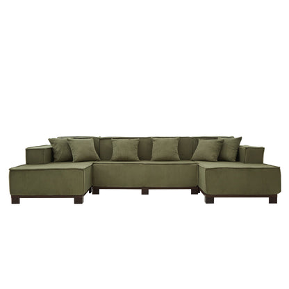U-Shaped Sectional Sofa With RGB LED Light Strip And 6 Pillows