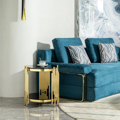 Elegant Round Table With Double Layer Tempered Glass Top And Stainless Steel Frame For Living Room