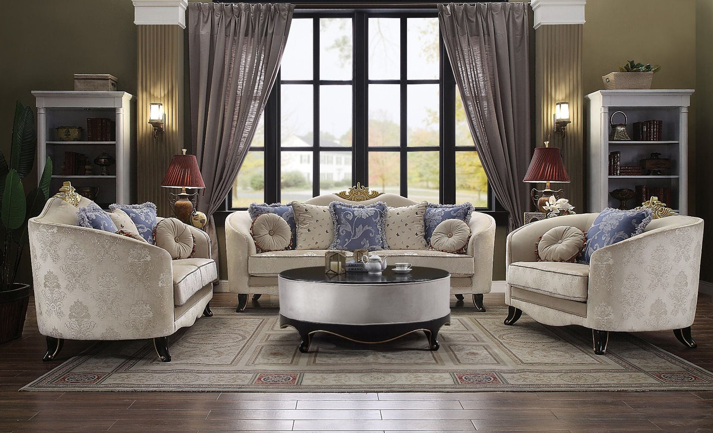 Sheridan - Loveseat With 5 Pillows - Cream Fabric