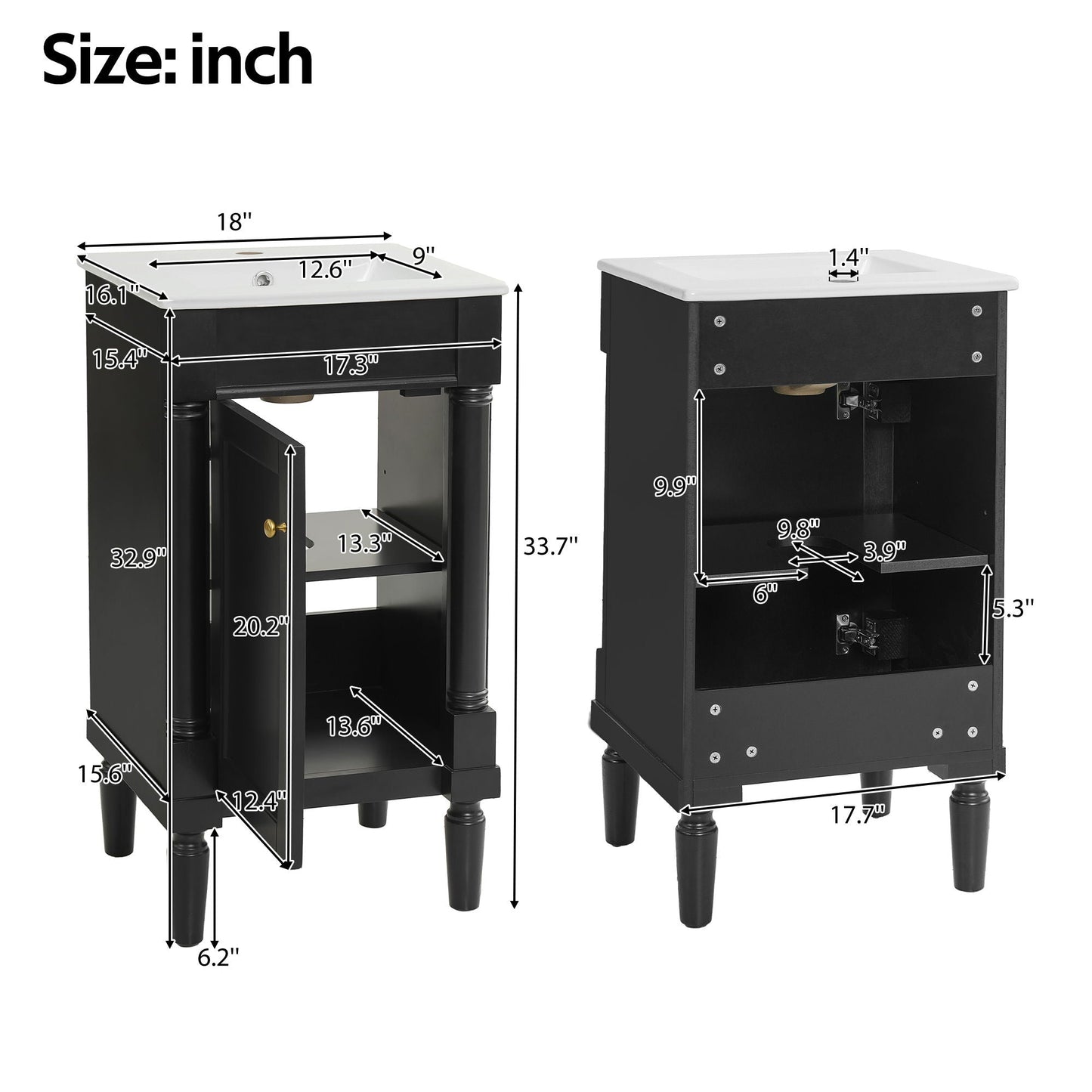French Style Bathroom Cabinet With Sink, Adjustable Shelf