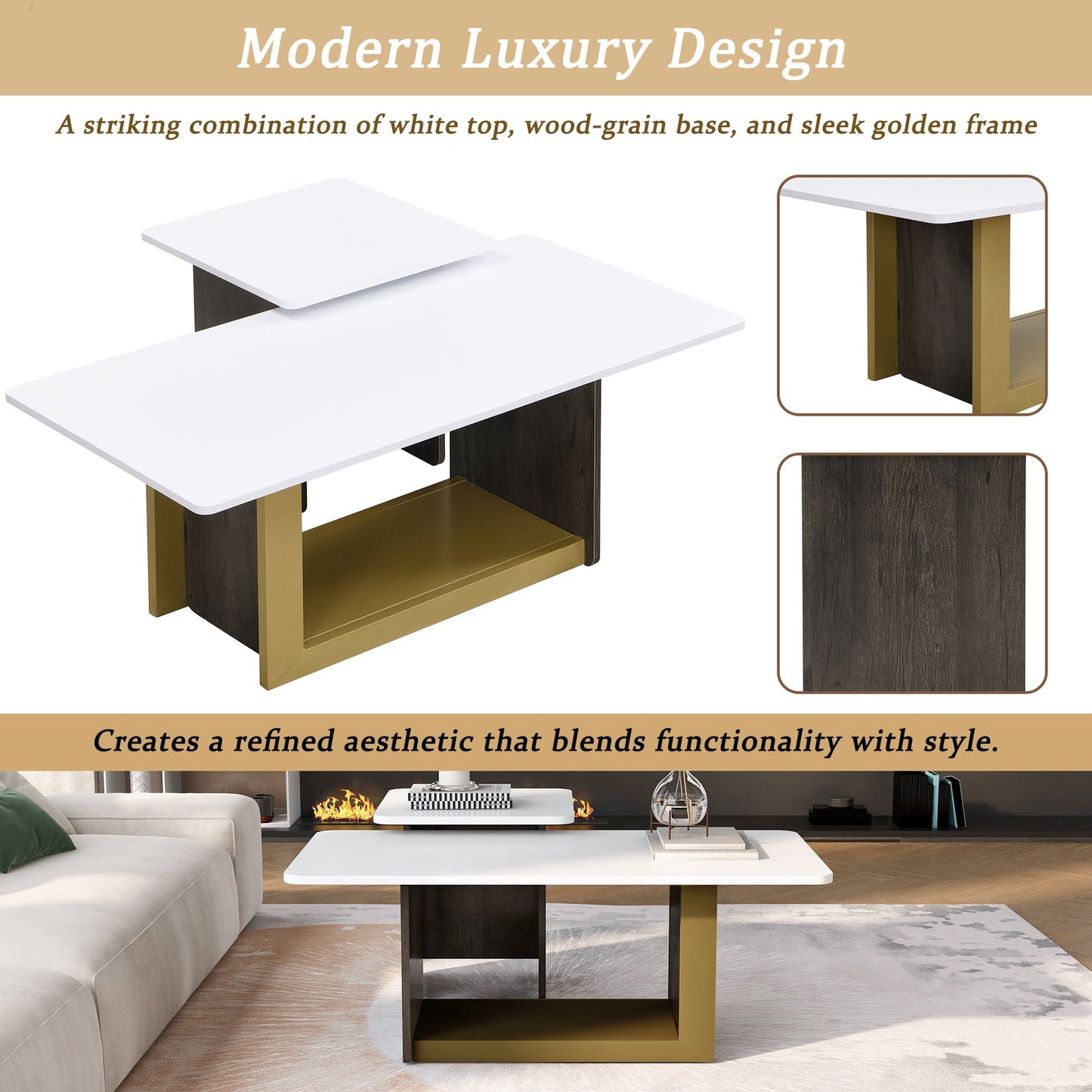 Small Square Coffee Table With End Table (Set of 2)