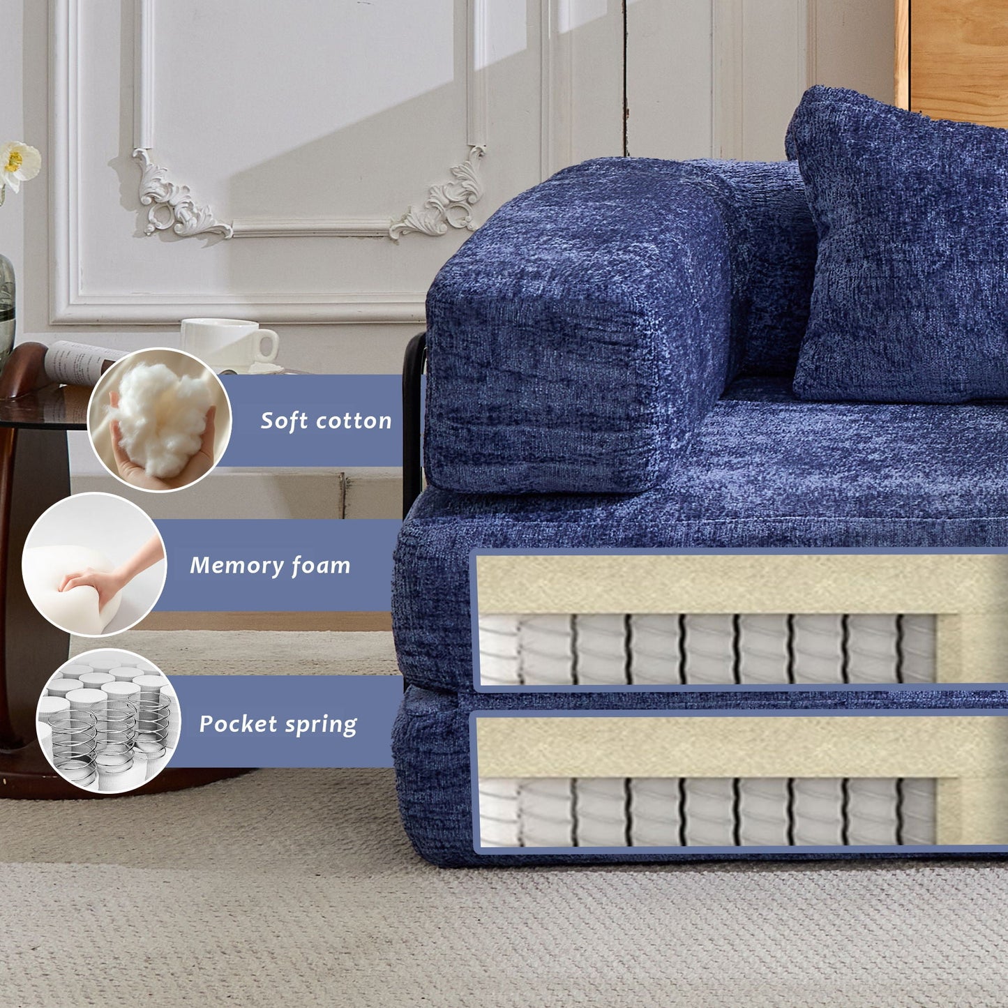 Convertible Floor Sofa Bed With Fixed Shape Frame For Living Room