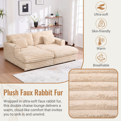 Oversized Double Chaise Lounge Sofa Bed With USB Ports And Cup Holders