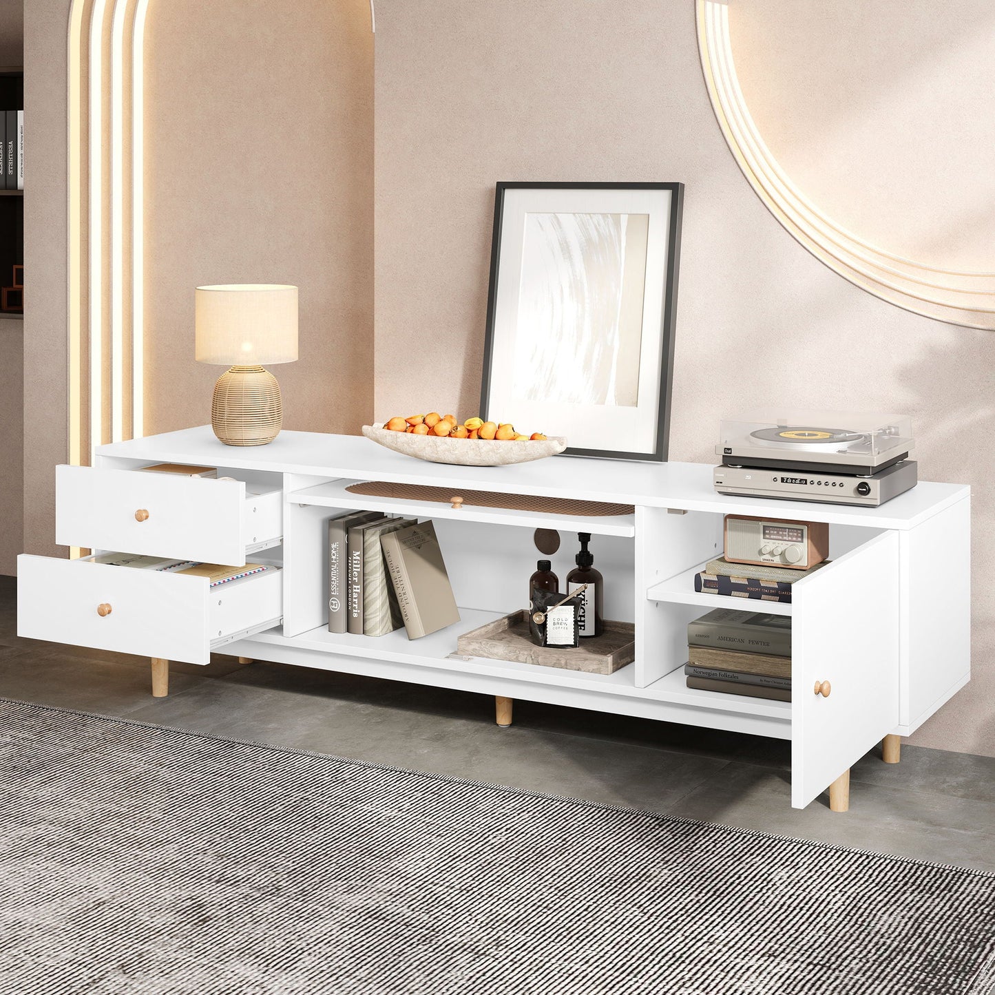 70" TV Stand With Drawers - White