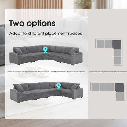 Convertible L Shaped Sectional Corner Couch With Armrest Storage Cup Holders USB Charger, Irregular Corner Oversized Comfy Modular Sofa