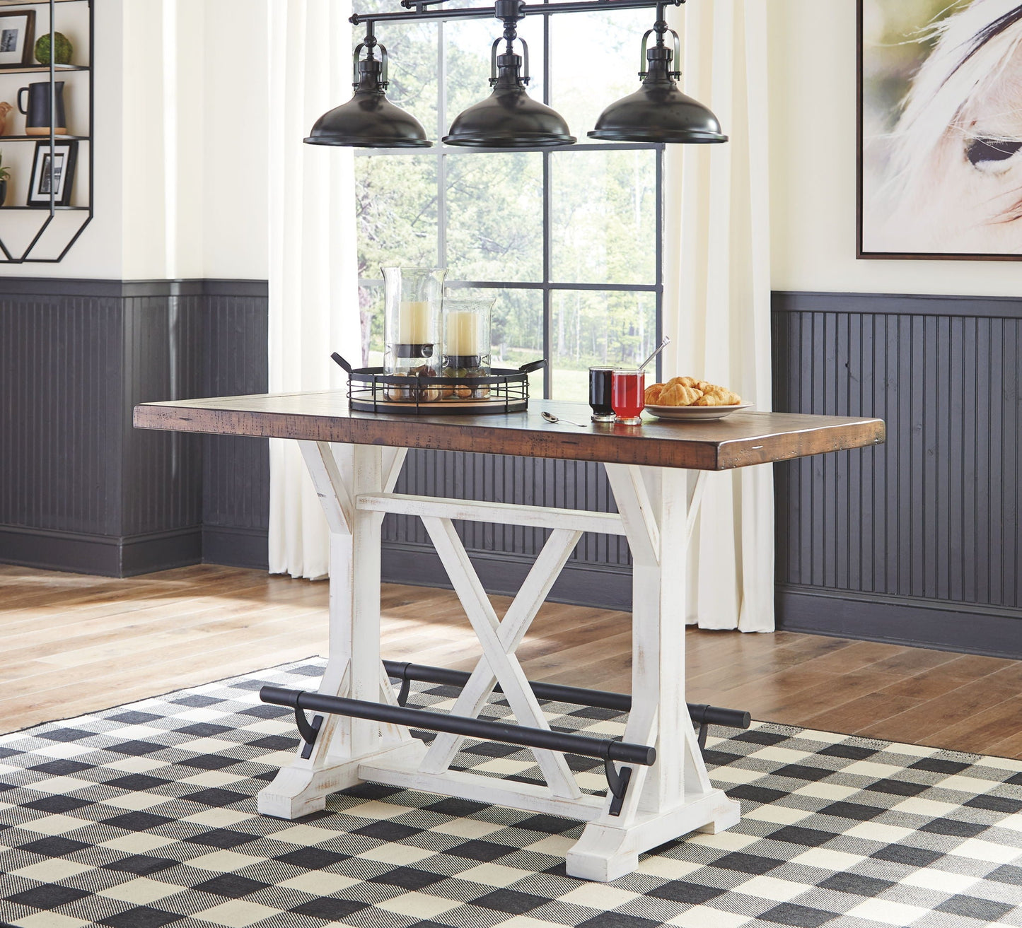 Valebeck - Rectangular Dining Room Counter Table - White / Brown