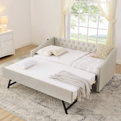 Upholstered Daybed With USB Charging & Pull Out Bed