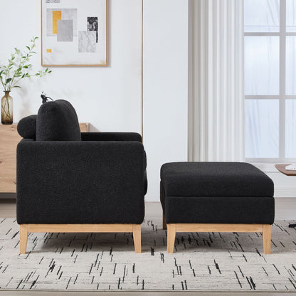Oversized 360 Degree Swivel Barrel Accent Chair And Ottoman Set With Storage