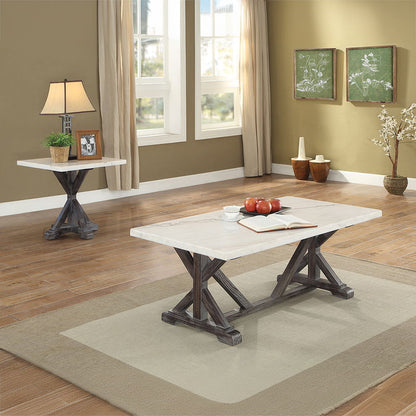 Romina - End Table - White Marble Top & Weathered Espresso