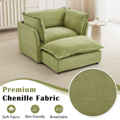 Modern Cozy Upholstered Armchair Sofa With Movable Ottoman