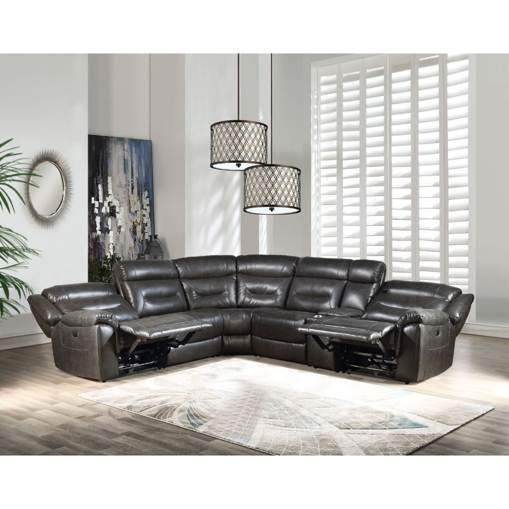 Imogen - Power Motion Sectional Sofa With USB - Gray Leather-Aire