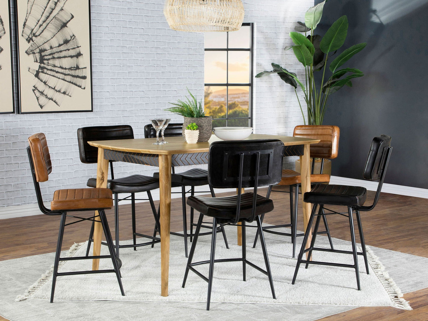 Partridge 7-piece Counter Dining Set Espresso and Camel