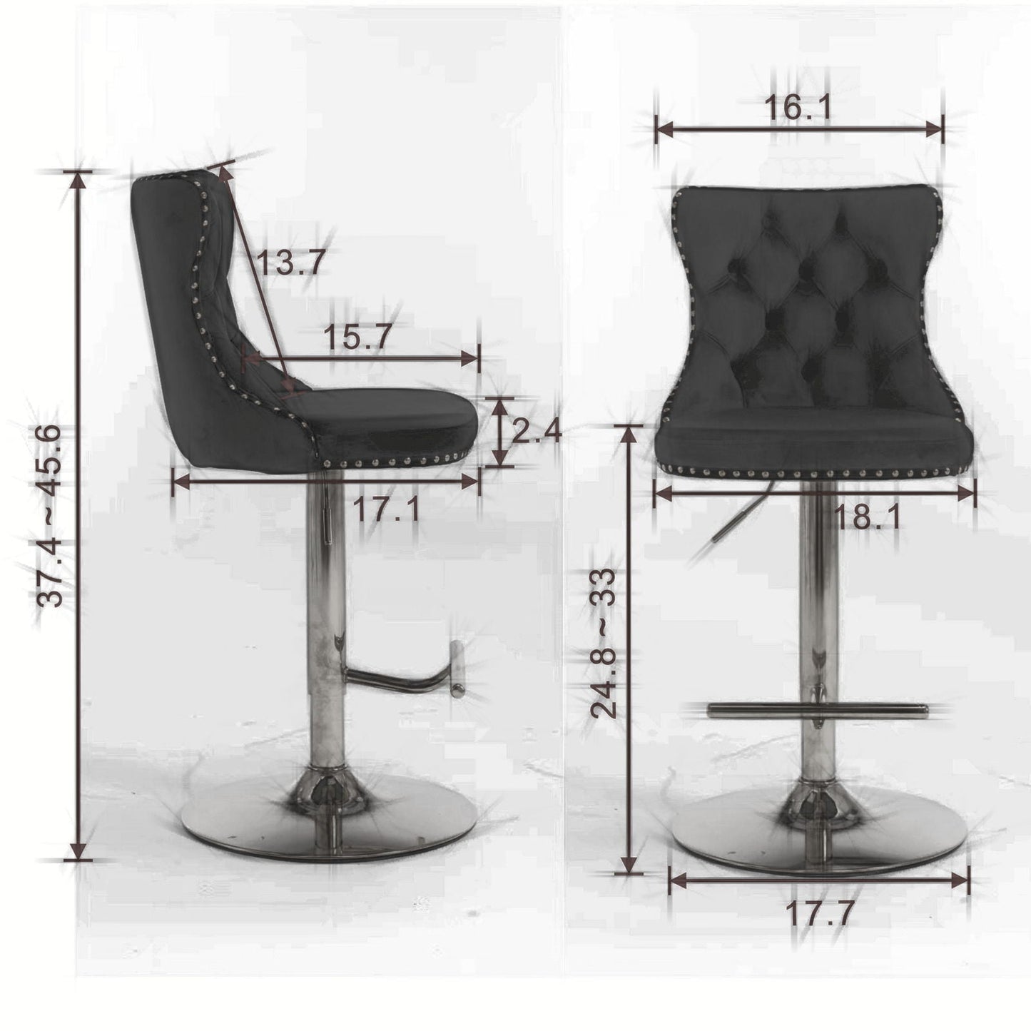 Swivel Barstools Adjusatble Seat Height From 25-33", Modern Upholstered Base Bar Stools With Backs Comfortable Tufted For Home Pub And Kitchen Island (Set of 2)