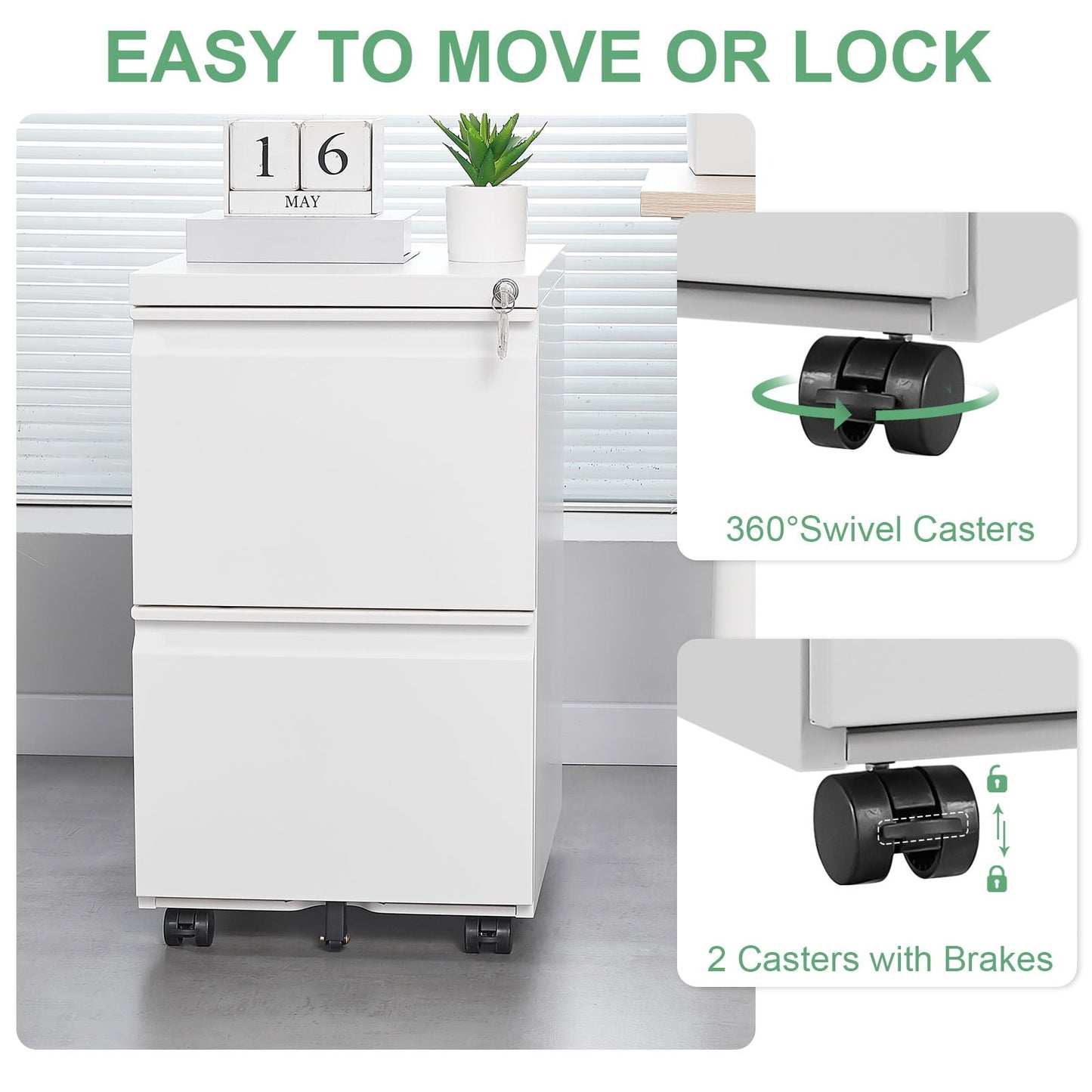 Office Storage Cabinet With 2 Drawers And Lock