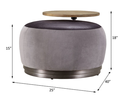 Decapree - Ottoman - Antique Slate Top Grain Leather & Gray Velvet