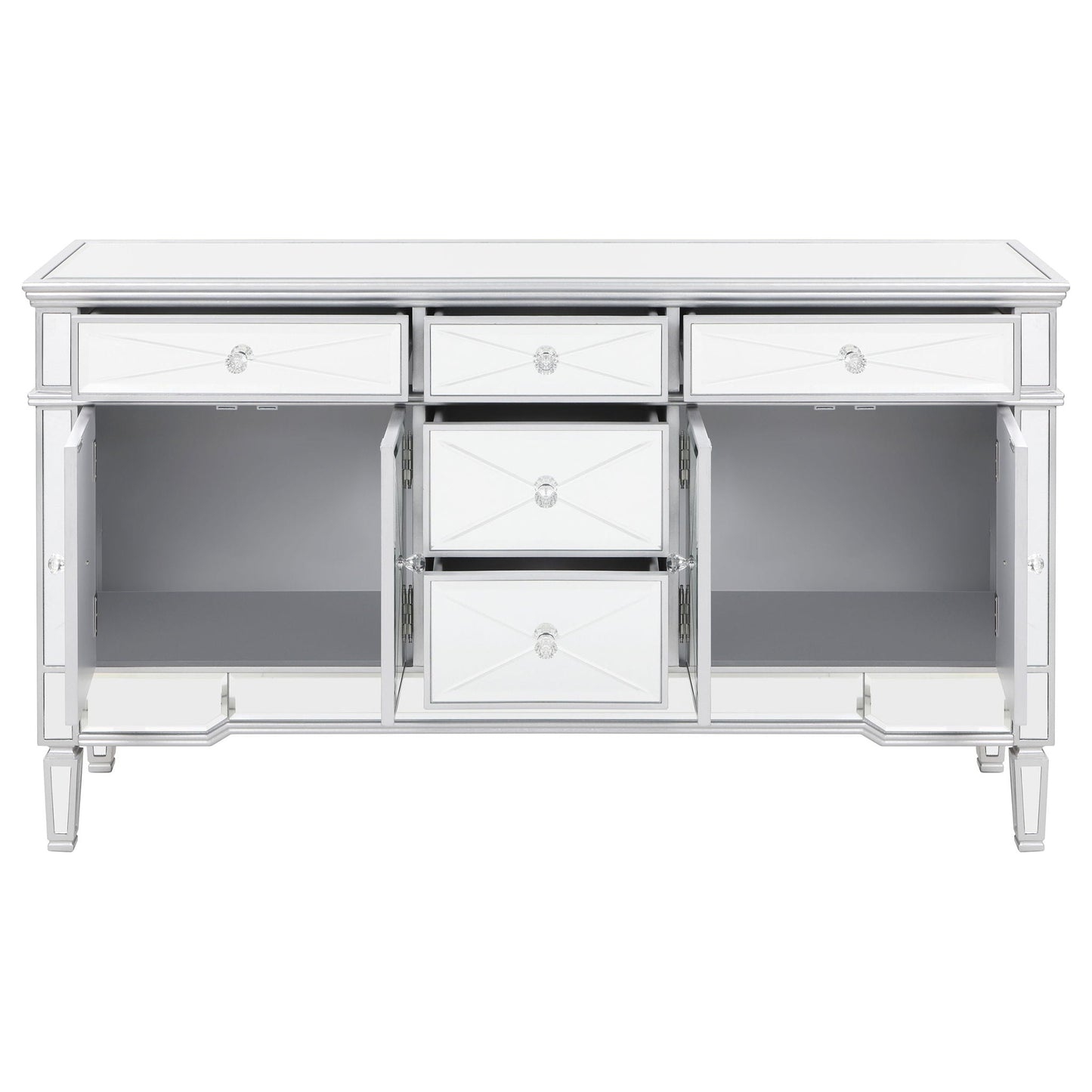 Duchess 5-drawer Mirrored Storage Accent Cabinet Silver