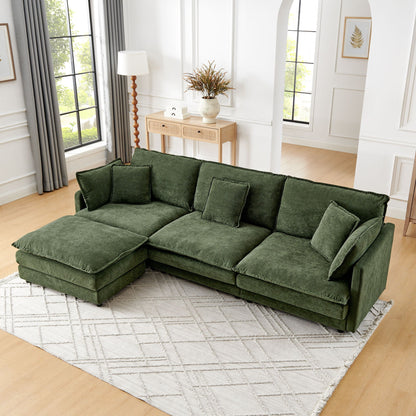 L-Shaped Sectional Sofa With Ottoman, Convertible 4 Seater Couch