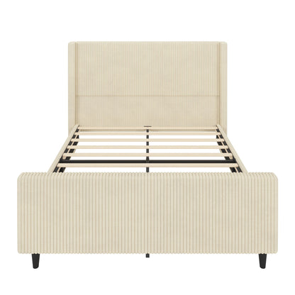 Upholstered Bed Frame With Vertical Stripe Wingback And High Footboard