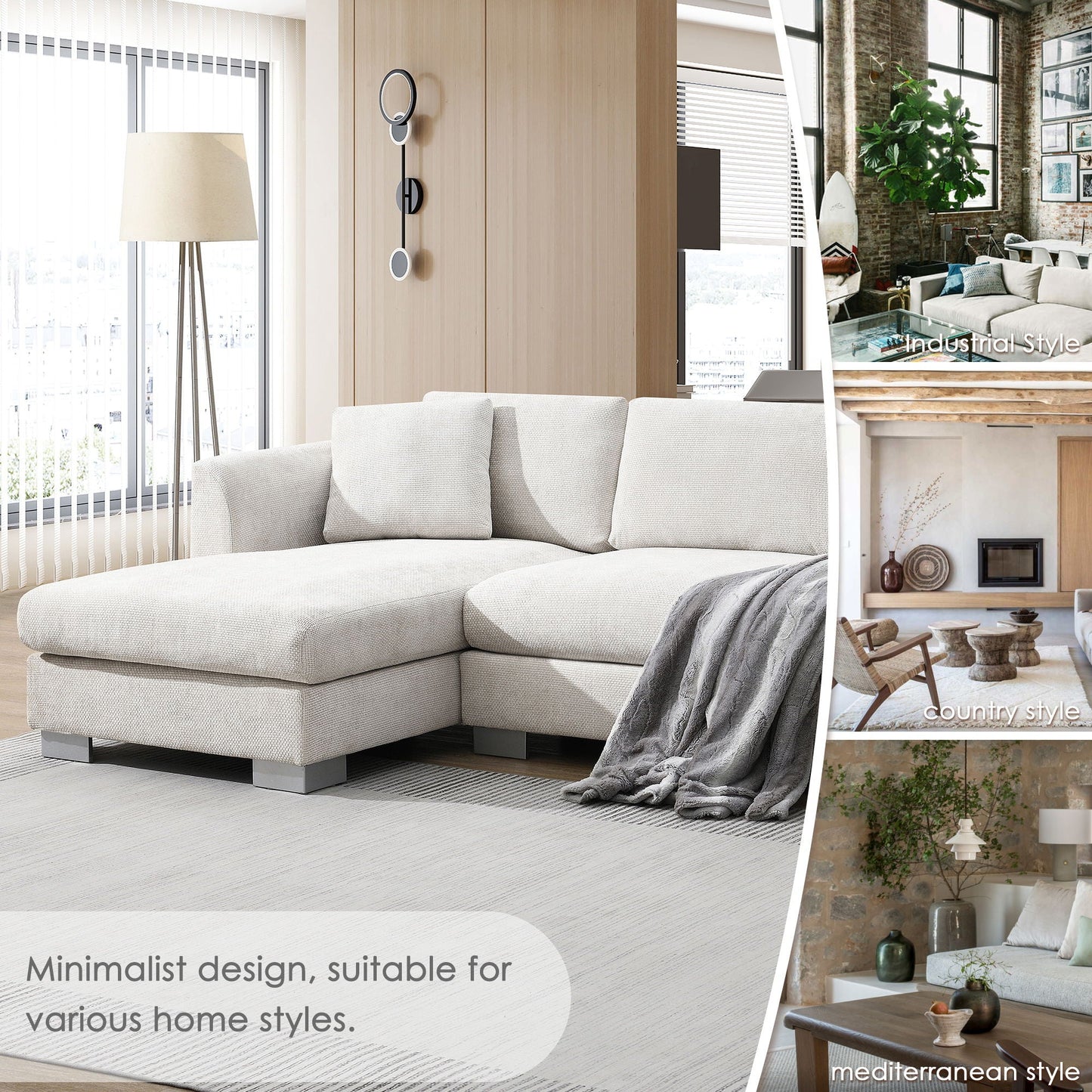 Modern Cloud Sectional Sofa L Shaped Luxury Couch Set With 2 Free Pillows 4 Seat With Oversized Chaise