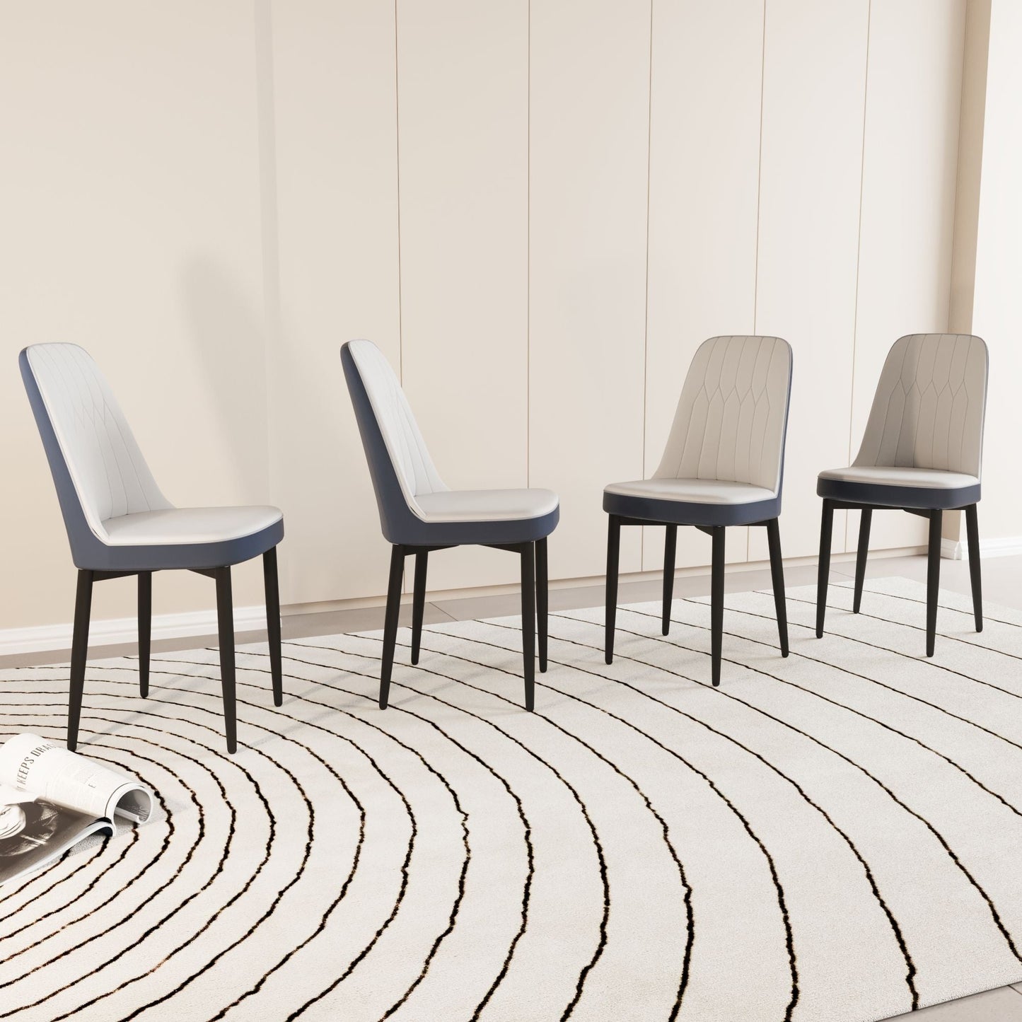 Modern Dining Chair With Cushions And Metal Legs