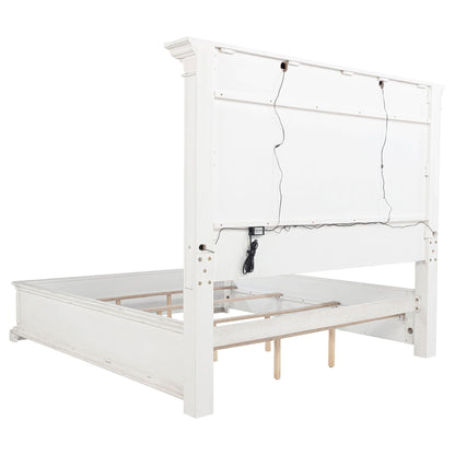 McKinney Queen LED Light Panel Bed Vintage White