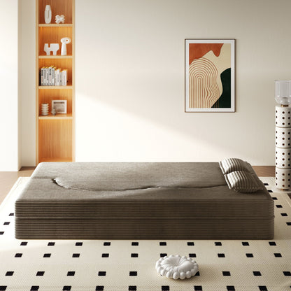Modern Floor Sofa With 2 Pillows, Convertible Twin Size Folding Mattress For Living Room