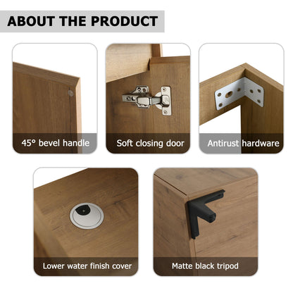Elegant 48" Freestanding Bathroom Vanity With Double Resin Sink And Storage Rack Soft Close Doors - Imitative Oak