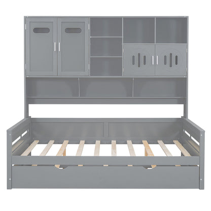 Daybed With All-In-One Cabinet And Shelf