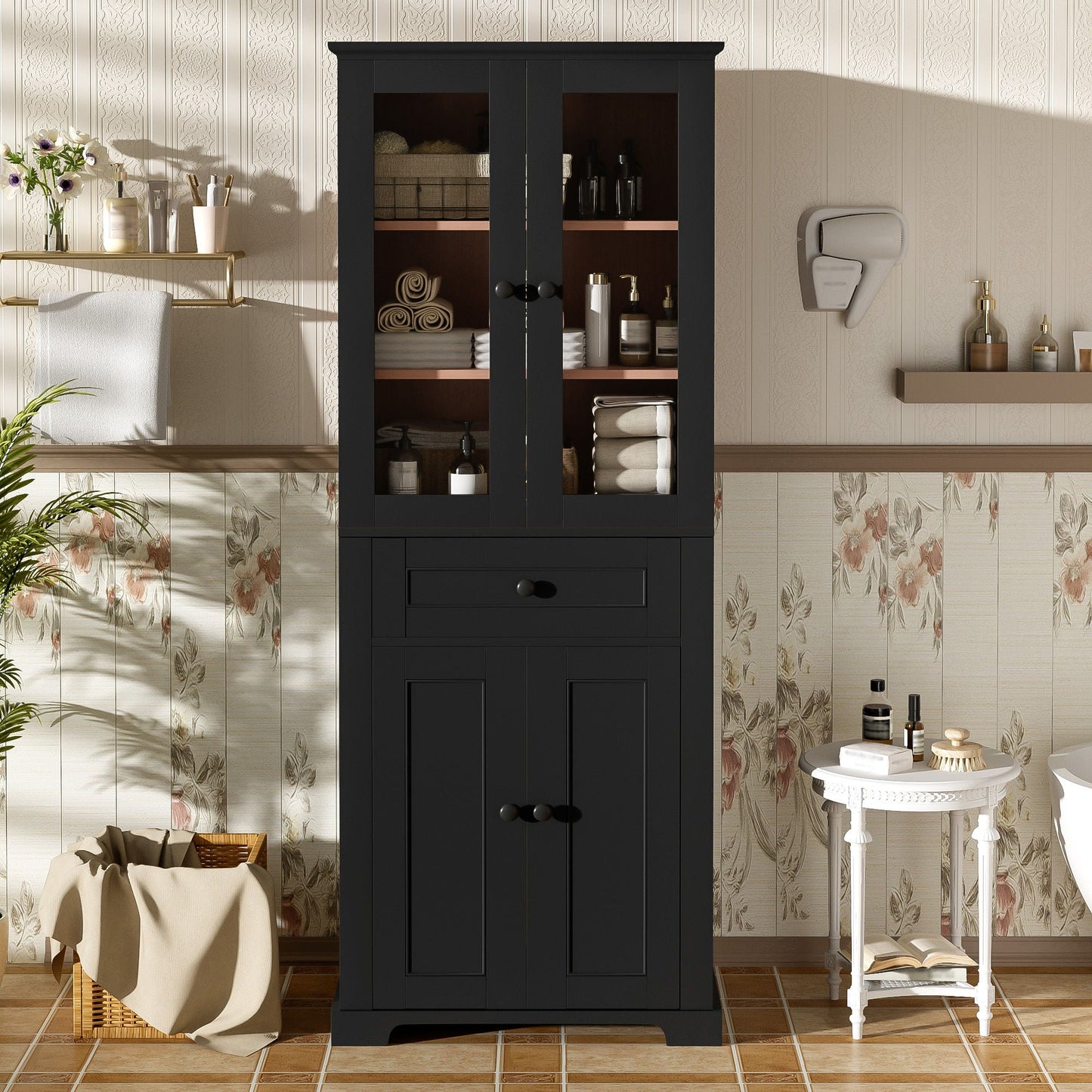 Bathroom Storage Cabinet, Adjustable Shelves & Drawer, Freestanding Tower