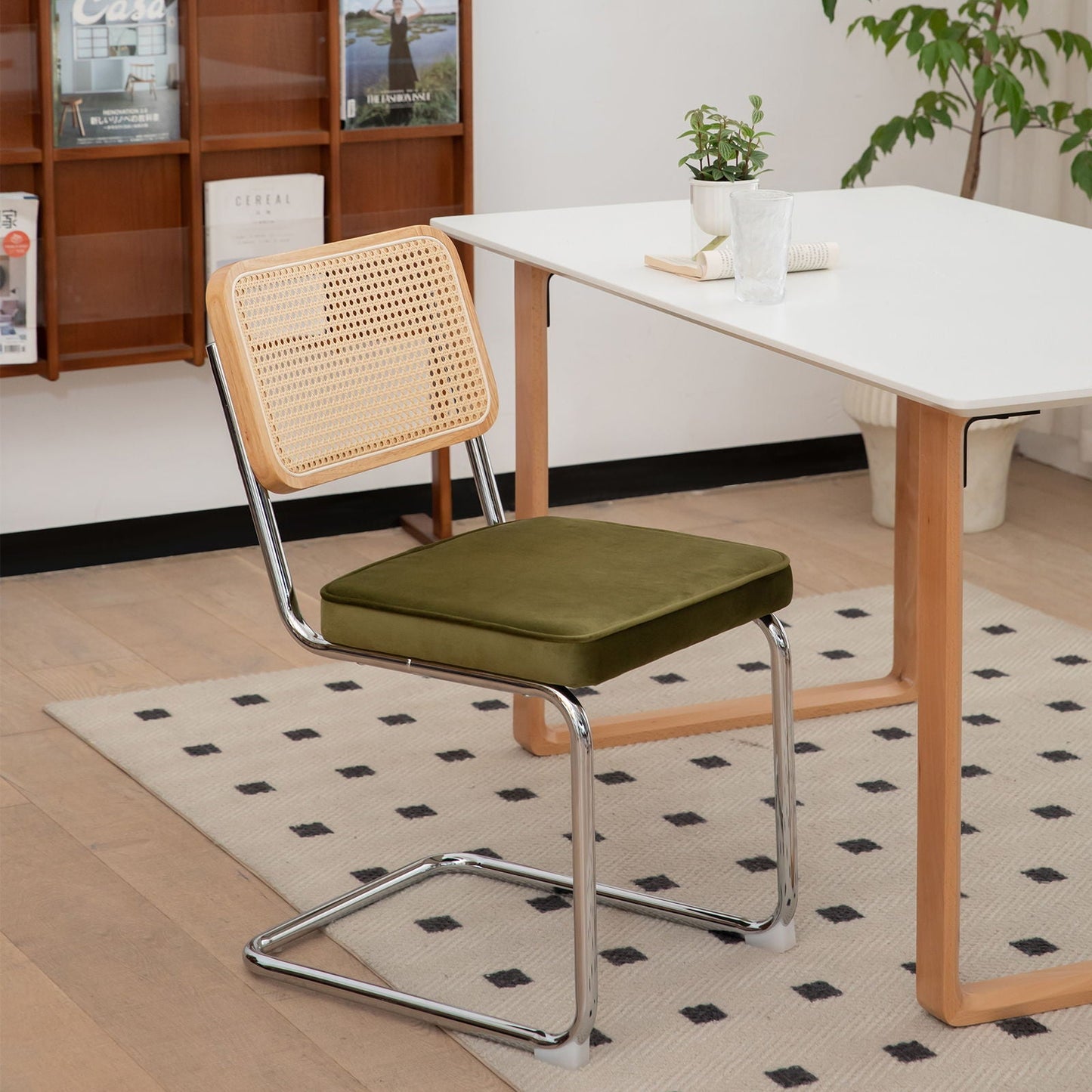 Rattan Side Accent Dining Chairs With Painted Legs (Set of 2)