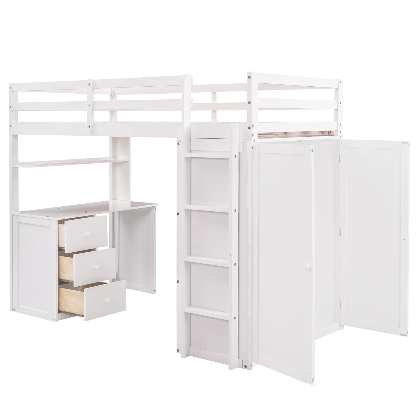 Loft Bed With Drawers, Desk, And Wardrobe